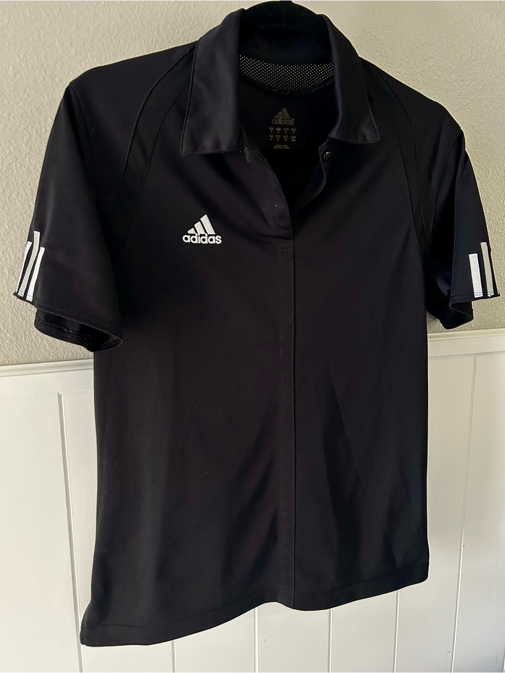 Adidas Women’s Black Performance Polo Shirt 3 Stripes Sleeve Moisture Wicking